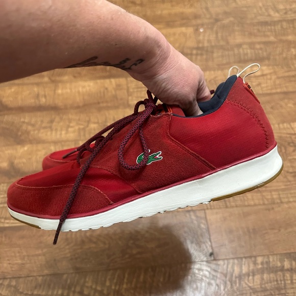 Lacoste Red suede and canvas Sneakers with White Sole size 11 - Picture 8 of 9